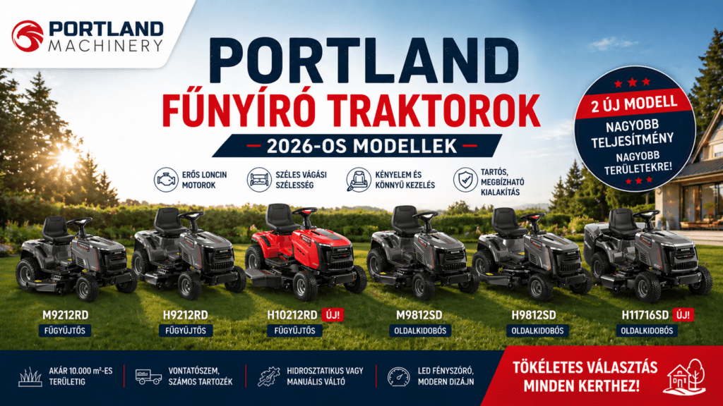 Fedezze fel a Portland Machinery 2026-os fűnyíró traktorokat. Teljesítmény, kényelem és hatékony megoldások kis és nagy kertekhez egyaránt.